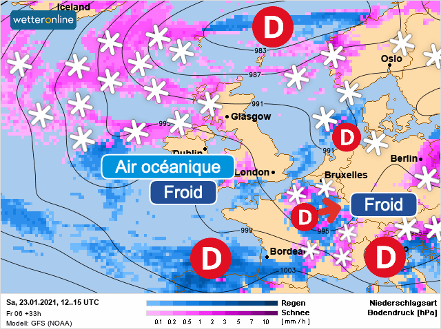 Carte de prévisions d'europe du Samedi 23 janvier 2021