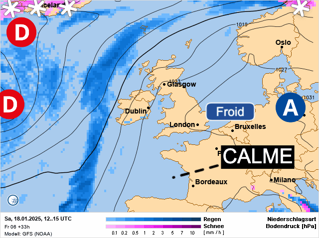 Carte de prévisions d'europe du Samedi 18 janvier 2025