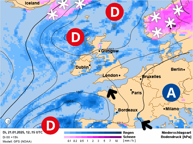 Carte de prévisions d'europe du Mardi 21 janvier 2025