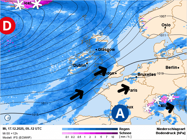 Carte de prévisions d'europe du Mercredi 17 décembre 2025