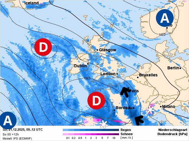 Carte de prévisions d'europe du Dimanche 21 décembre 2025