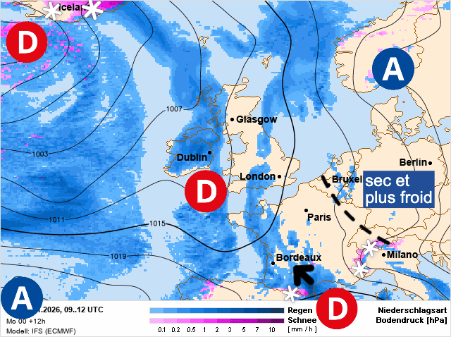 Carte de prévisions d'europe du Lundi 19 janvier 2026