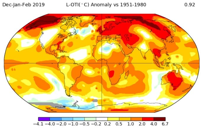 Image d'illustration pour Le trimestre Décembre -Janvier - Février 3ème le plus chaud dans le monde